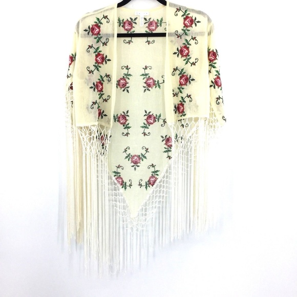 Leith Accessories - Leith Ivory Shawl Coverup Stitched Rose One Size